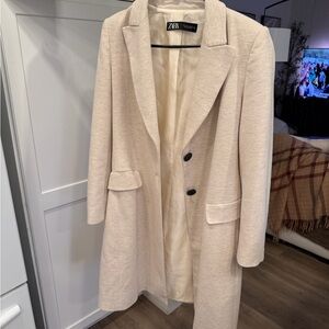 ZARA Women's Cream Single-Breasted Coat